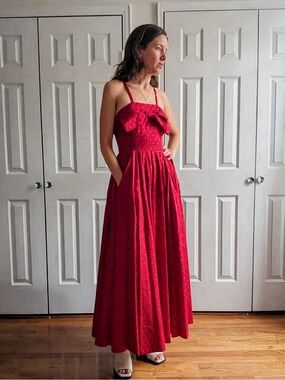 Genuine Vintage Laura Ashley Red Bow-front Dress with pockets * XS